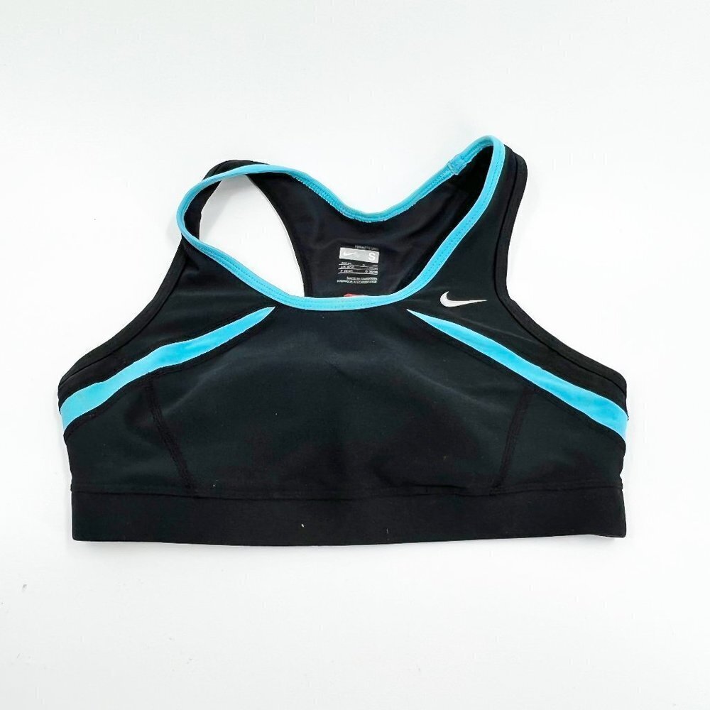 ✅  NIKE FIT‎ BLACK AND TEAL RACERBACK SPORTS BRA SIZE SMALL